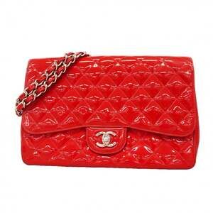 Chanel Shoulder Bag, Large Matelassé, Double Chain, Patent Leather, Red, Women's